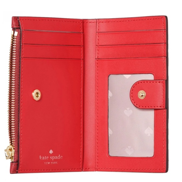 NWT Kate Spade Hayes Small Wallet in Warm Gingerbread brown leather Red - Picture 7 of 14